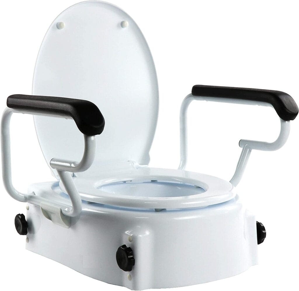 Elevador WC Inclinable con Reposabrazos Abatibles - Altura Regulable 5, 10 y 15 Centímetros - Alza wc con Tapa - Alzador de Inodoro Portátil